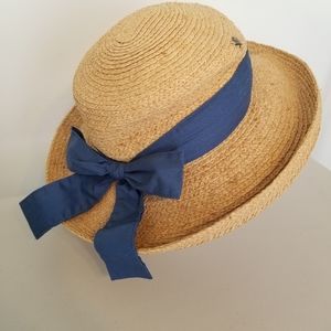 Kate Lord Straw Hat with Blue Band and Bow Size M/L